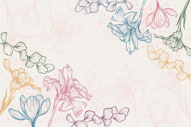 Engraving hand drawn floral background