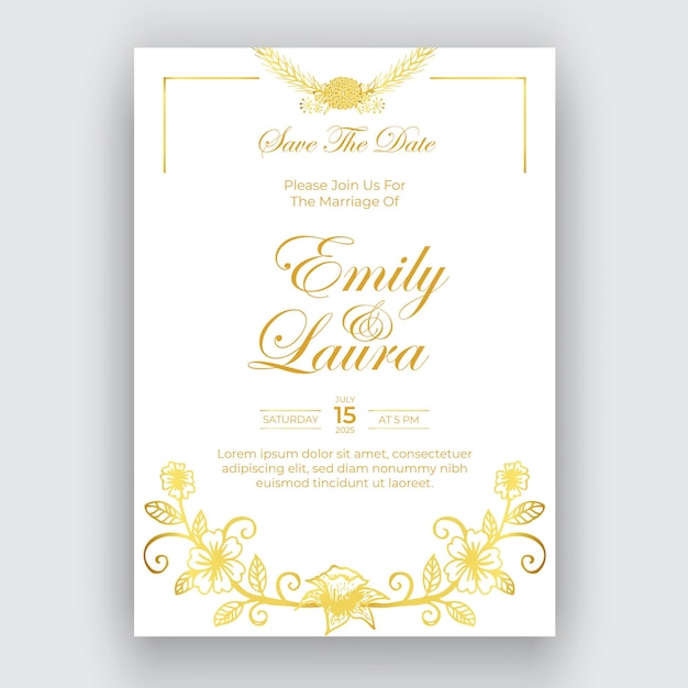 engraving hand drawn golden wedding invitation template