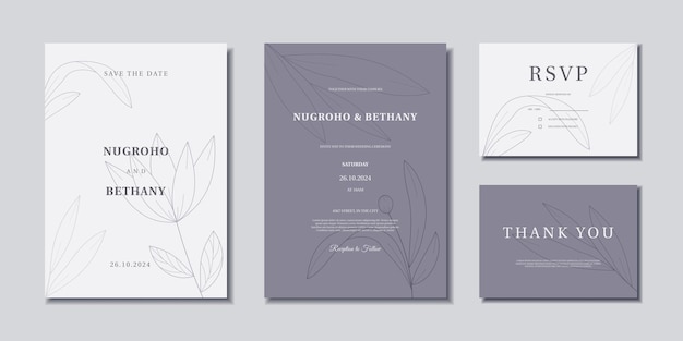 Vector engraving hand drawn minimal wedding invitation template