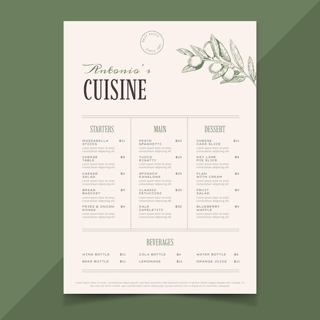 Engraving hand drawn rustic restaurant menu template