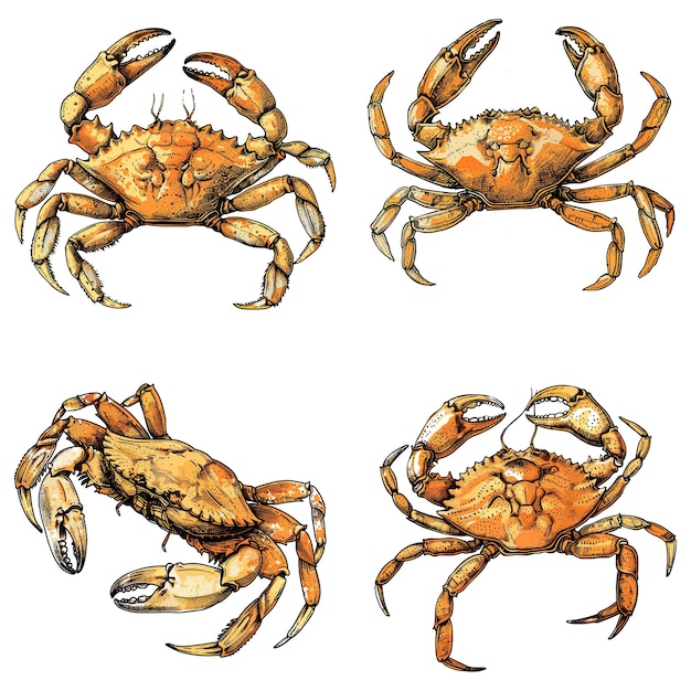 Engraving illustration Set of Crab isolated on white background