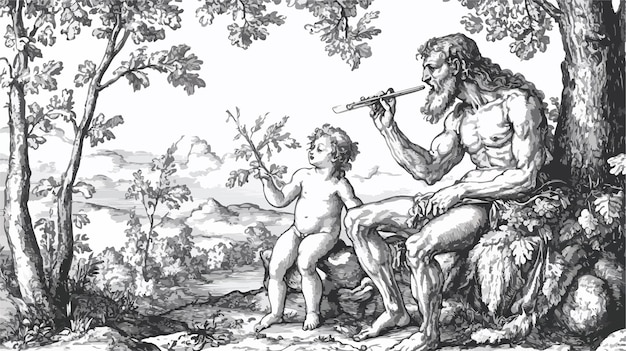 Engraving of The Satyr Family by Hieronymus Wierix Family Portrait Fine Art Print Mythological Creat