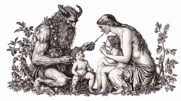 Engraving of The Satyr Family by Hieronymus Wierix Family Portrait Fine Art Print Mythological Creat