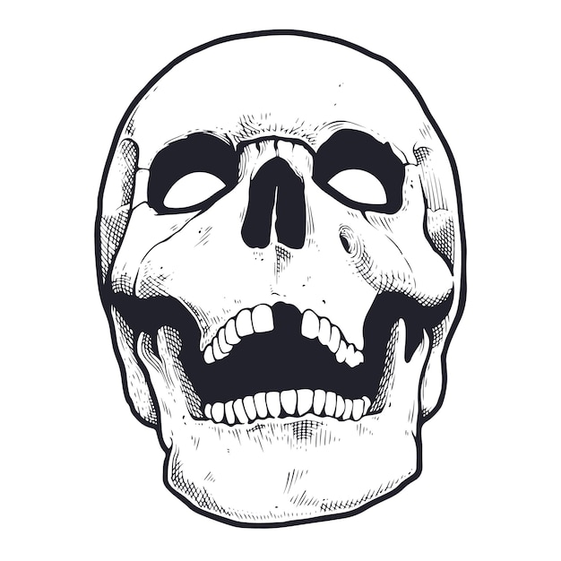 Engraving Style Skull With Open Mouth. Black and white