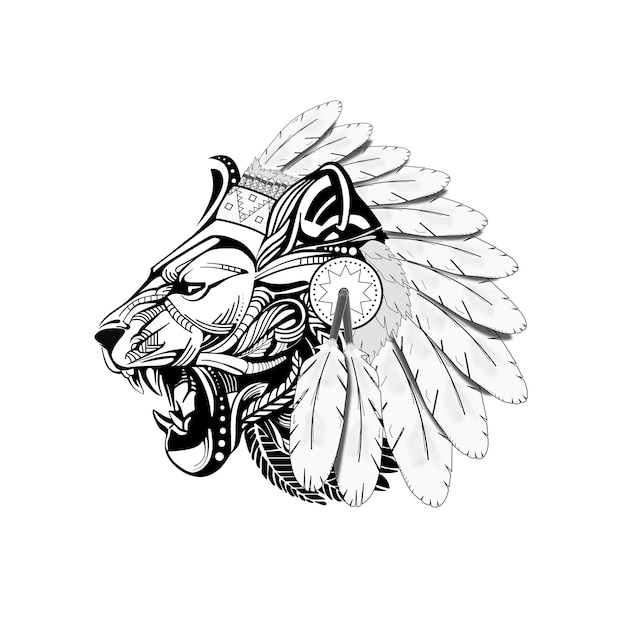 Engraving with lion head vector