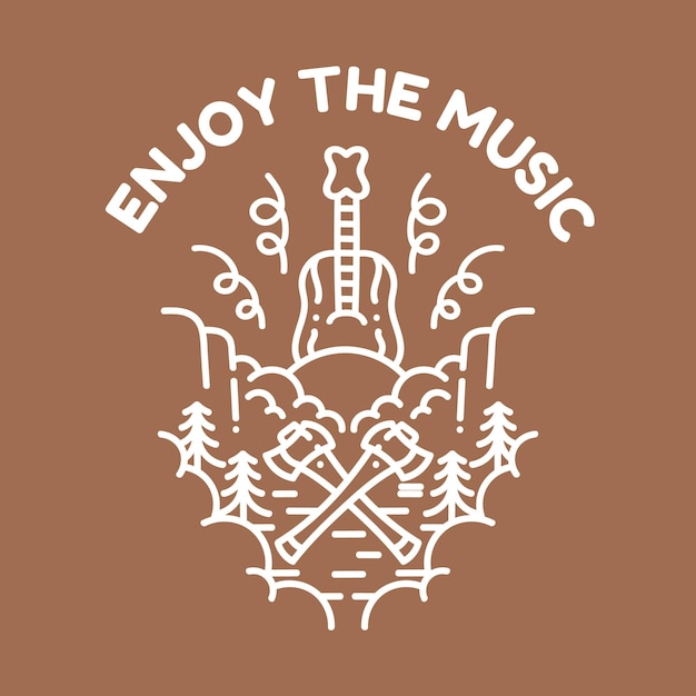 Enjoy the music monoline illustration logo t shirt design