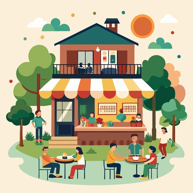 Vector enjoy outdoor dining at a cozy cafe with friends and family