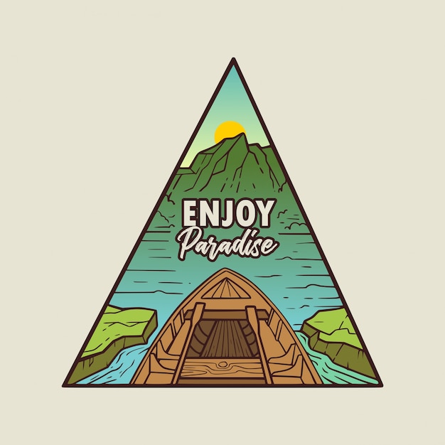 Enjoy Paradise Monoline badge premium illustration