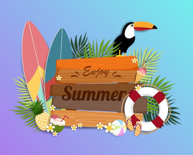 Enjoy Summer beautiful illustration with toucan