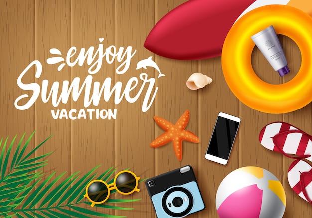 Enjoy summer vector banner design Enjoy summer vacation text