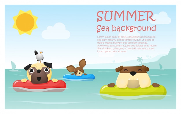 Enjoy tropical summer holiday with little dogs, text template