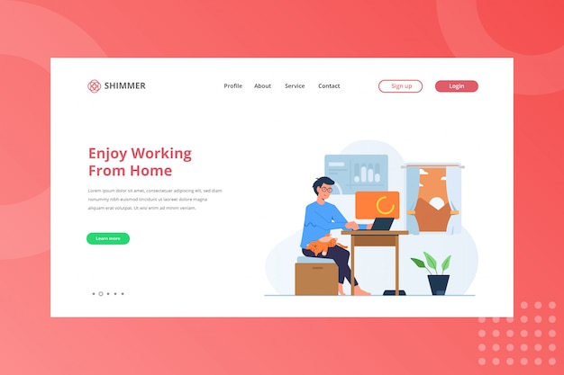 Enjoy Working From Home Illustration on Landing Page