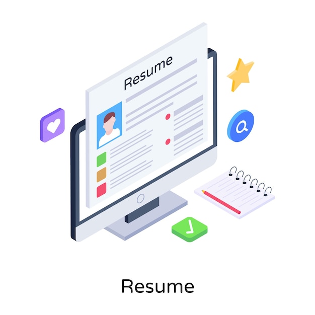 Enrich illustration of resume in isometric style