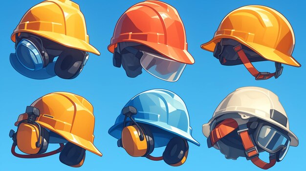 Vector ensuring worker safety with proper head protection