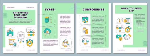 Vector enterprise resource planning brochure template green leaflet design with thin linear icons 4 vector layouts