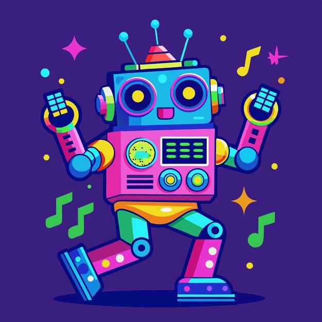 Vector entertainment droid a purple background with a cartoon robot and the words robot on it