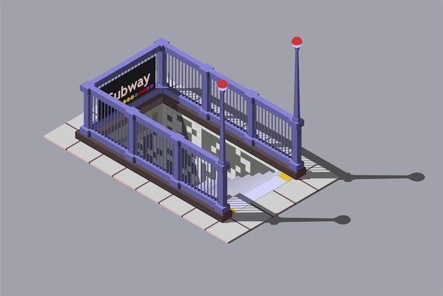 Entrance to underground metro station, isometric illustration.