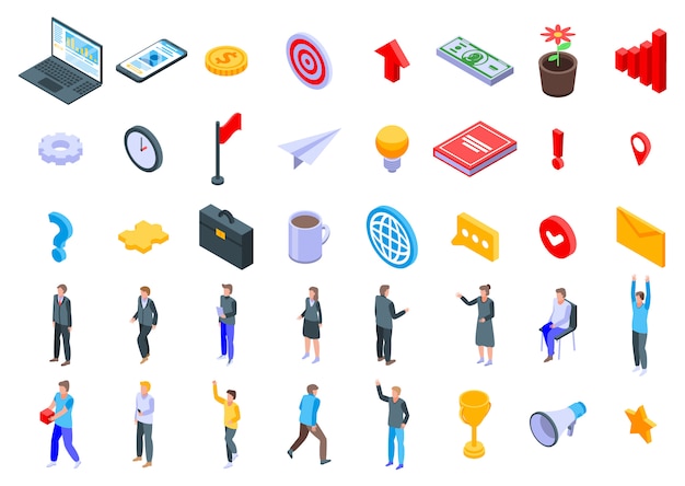 Entrepreneur icons set, isometric style