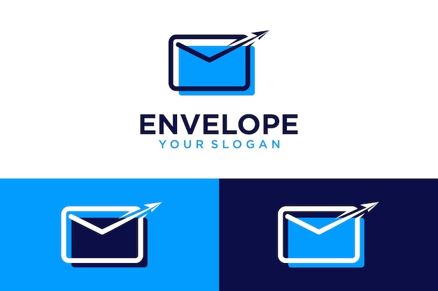 envelope logo design with paper airplane and message