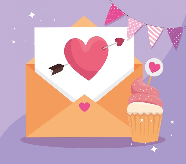 Envelope mail with icons for san valentines day illustration