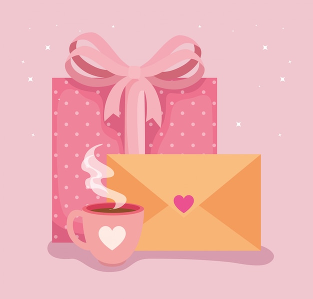 Envelope mail with icons for san valentines day illustration