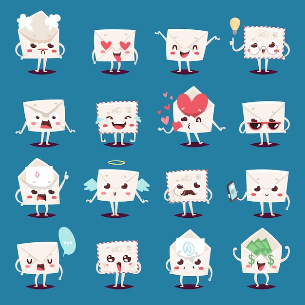 Envelope message emojji character emotions face vector illustration