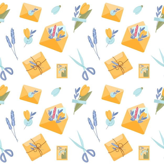 Envelope patterns with beautiful colors stamps and printing seamless pattern vector