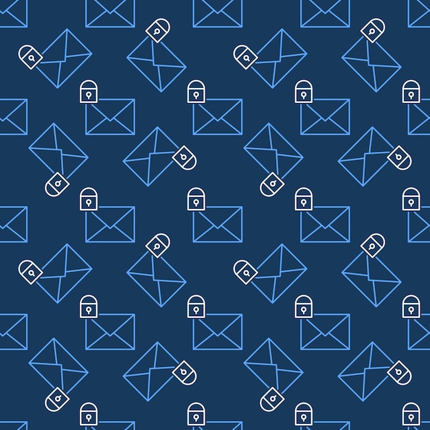 Envelope with Close Padlock vector blue line seamless pattern