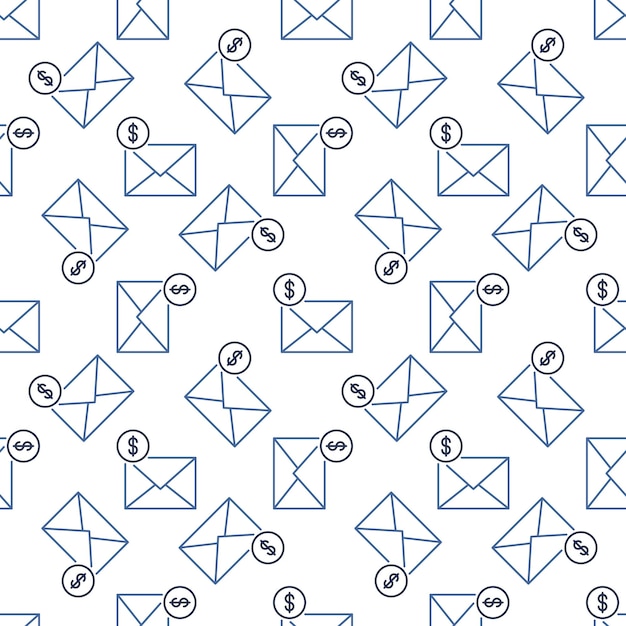 Envelope with Dollar Sign vector outline seamless pattern