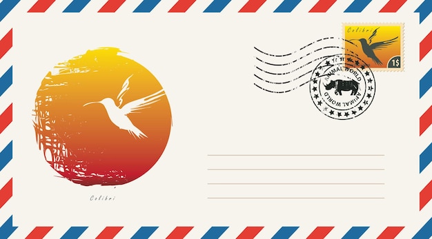 Envelope with drawing hummingbird