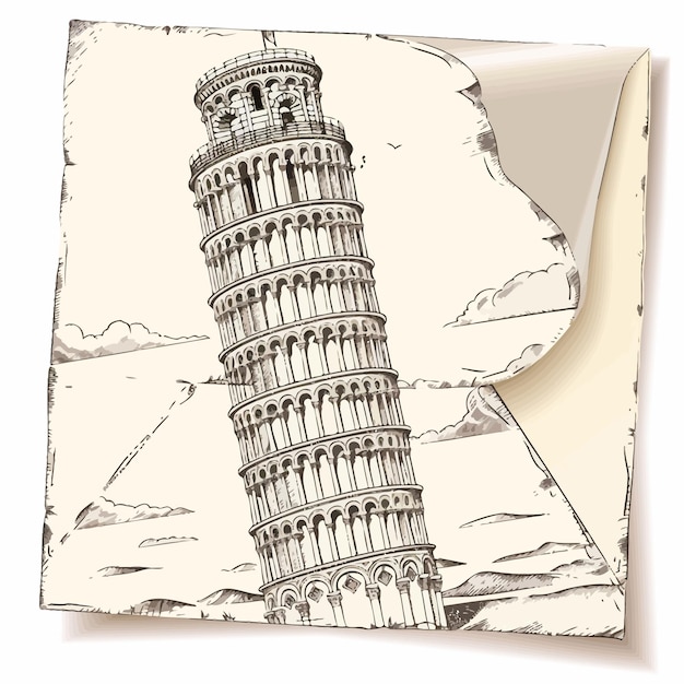 Vector envelope_with_hand_drawn_leaning_tower_of_pisa