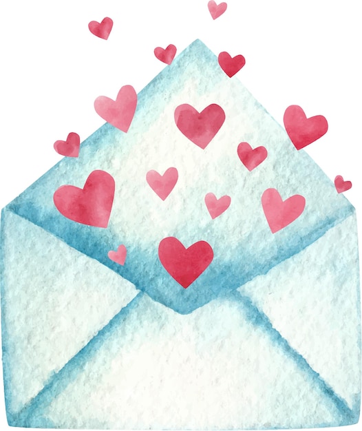 Envelope with hearts watercolor illustration