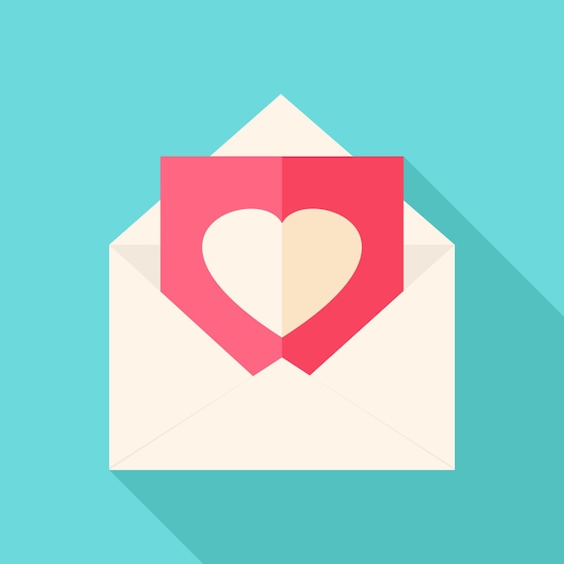 Envelope with love letter. Flat stylized object with long shadow