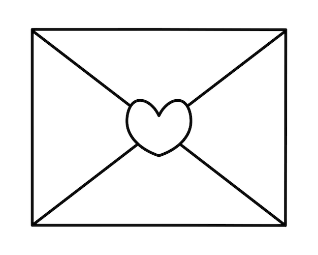 Envelope with a message in doodle style Love letter with a stamp in the form of a heart Sketch