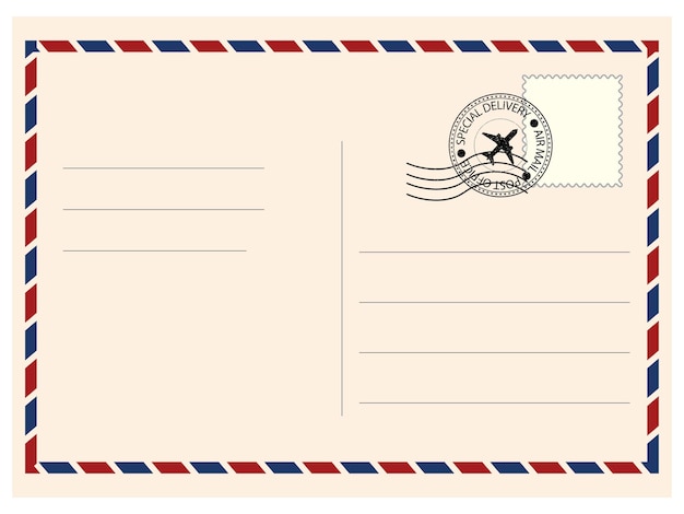 envelope with postage stamps on background