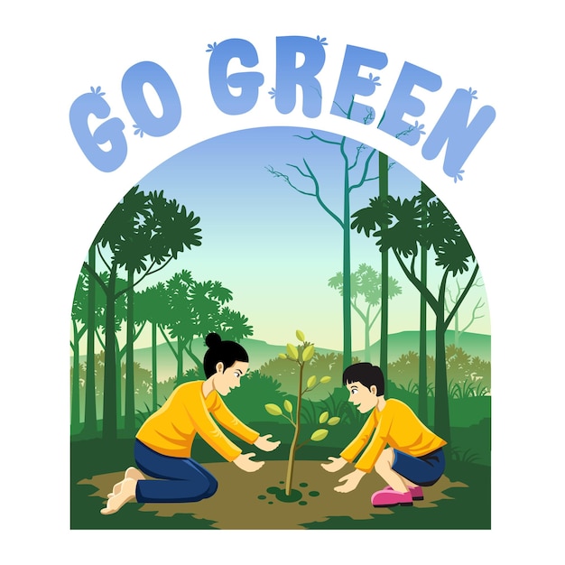 Environmental concept. Go Green Save the world illustration