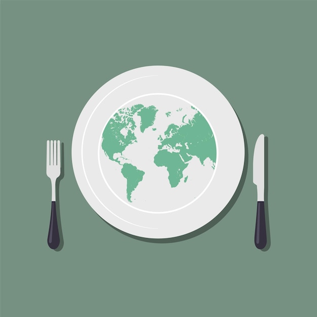 environmental distraction concept with earth served on a plate to eat like a pizza.