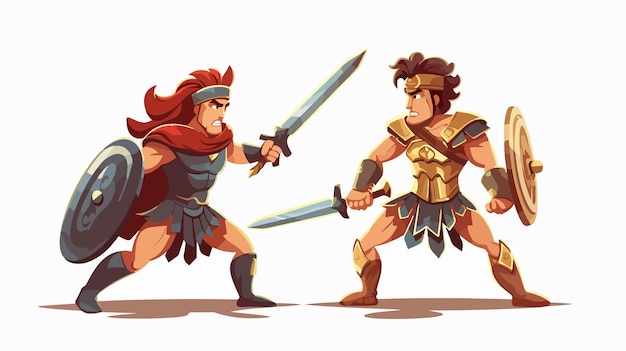 Vector epic battle between mythological heroes achilles and hector in combat