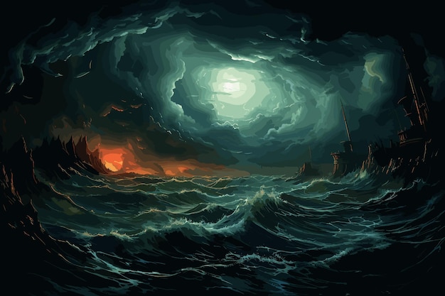 Vector epic sea background storm in the sea digital illustration digital painting