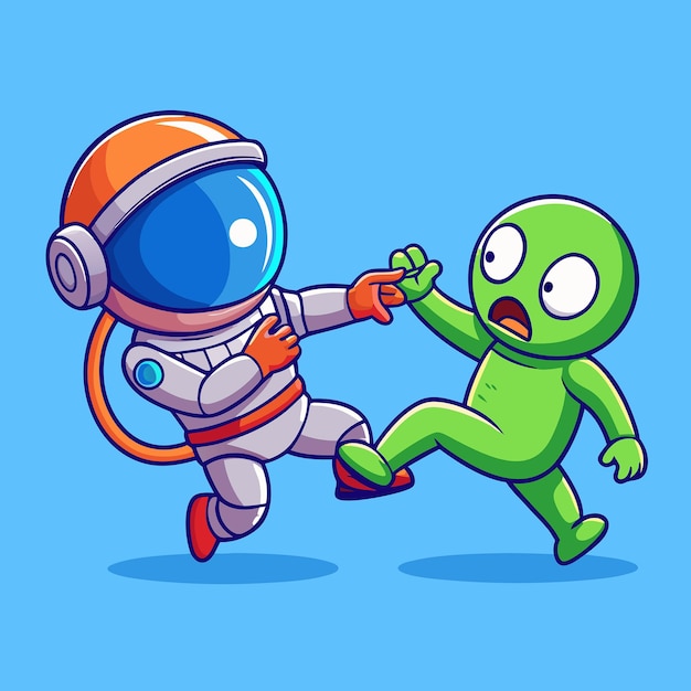 Epic Space Battle Cute Astronaut and Alien Engage in Cosmic Showdown