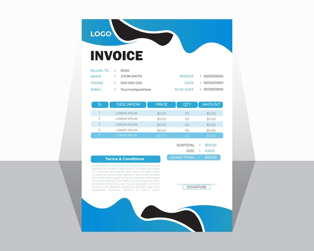 EPS modern blue and black corporate professional business invoice template