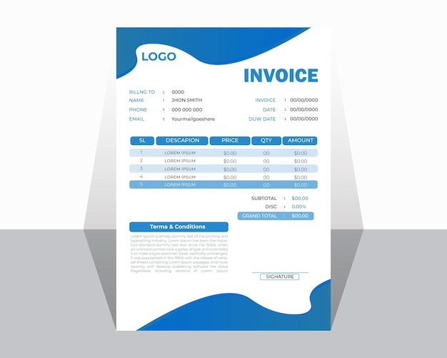 EPS modern blue and dark blue corporate professional business invoice template