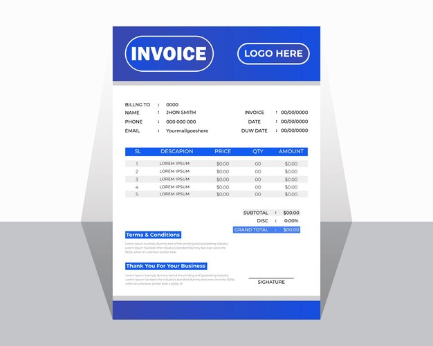 EPS modern navy blue corporate professional business invoice template