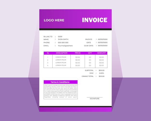 EPS modern purple and black corporate professional business invoice template