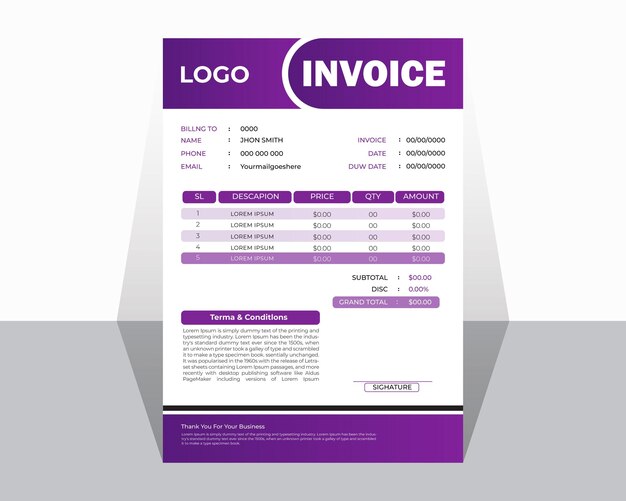 EPS modern purple and dark purple corporate professional business invoice template