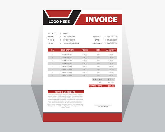 EPS modern rad and black corporate professional business invoice template