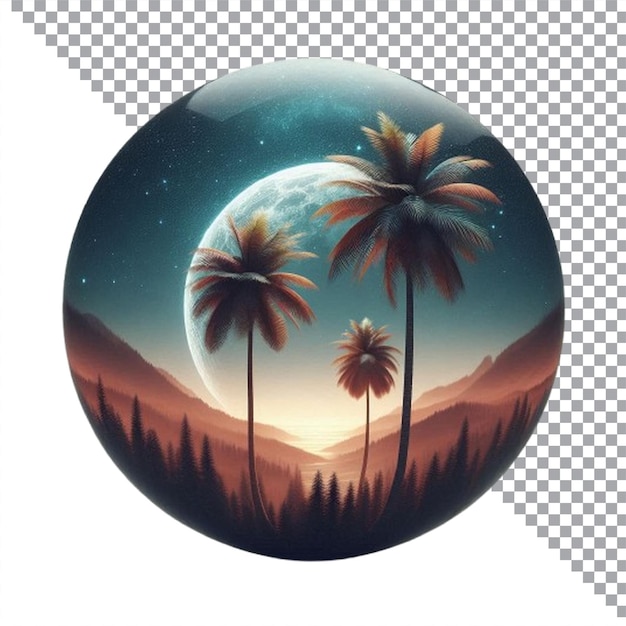 EPS Tropical landscape with palm trees and the moon AI image on transparent white background