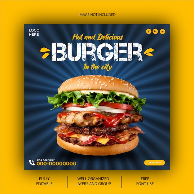 EPS vector delicious burger and food menu social media post design template