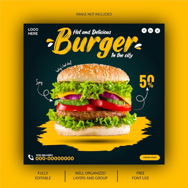 EPS vector delicious burger and food menu social media post design template