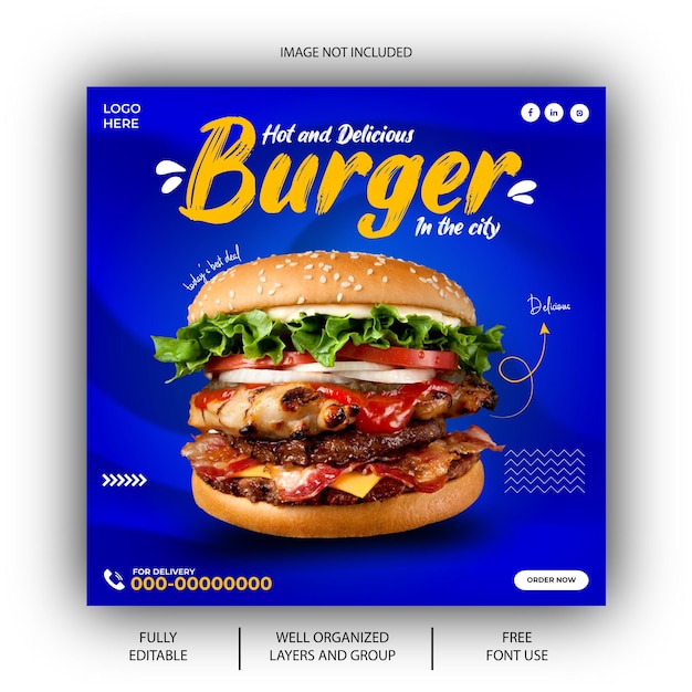 EPS vector delicious burger and food menu social media post design template